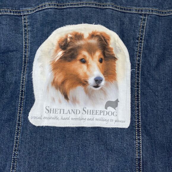 Custom Embellished Jean Jacket Dog Lovers Dark Wash Sheltie Spaniel Horse Small - Picture 11 of 12
